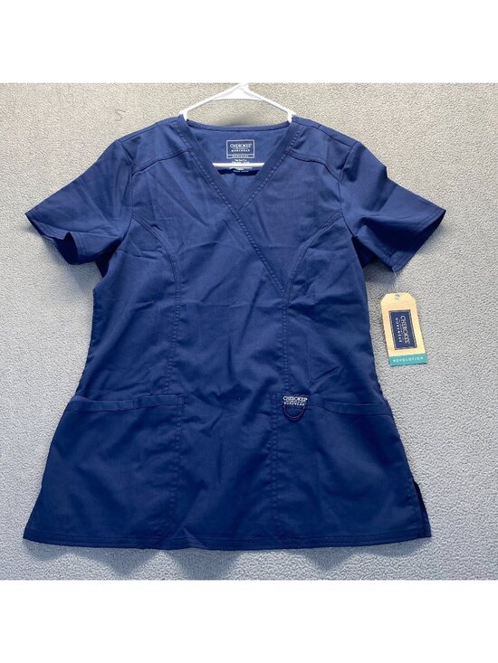 Cherokee Tops - Cherokee Workwear Revolution Women's‎ Mock Wrap Scrub  WW610 Size Small Navy